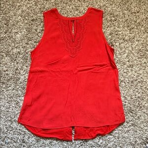 Sleeveless Red Keyhole Blouse